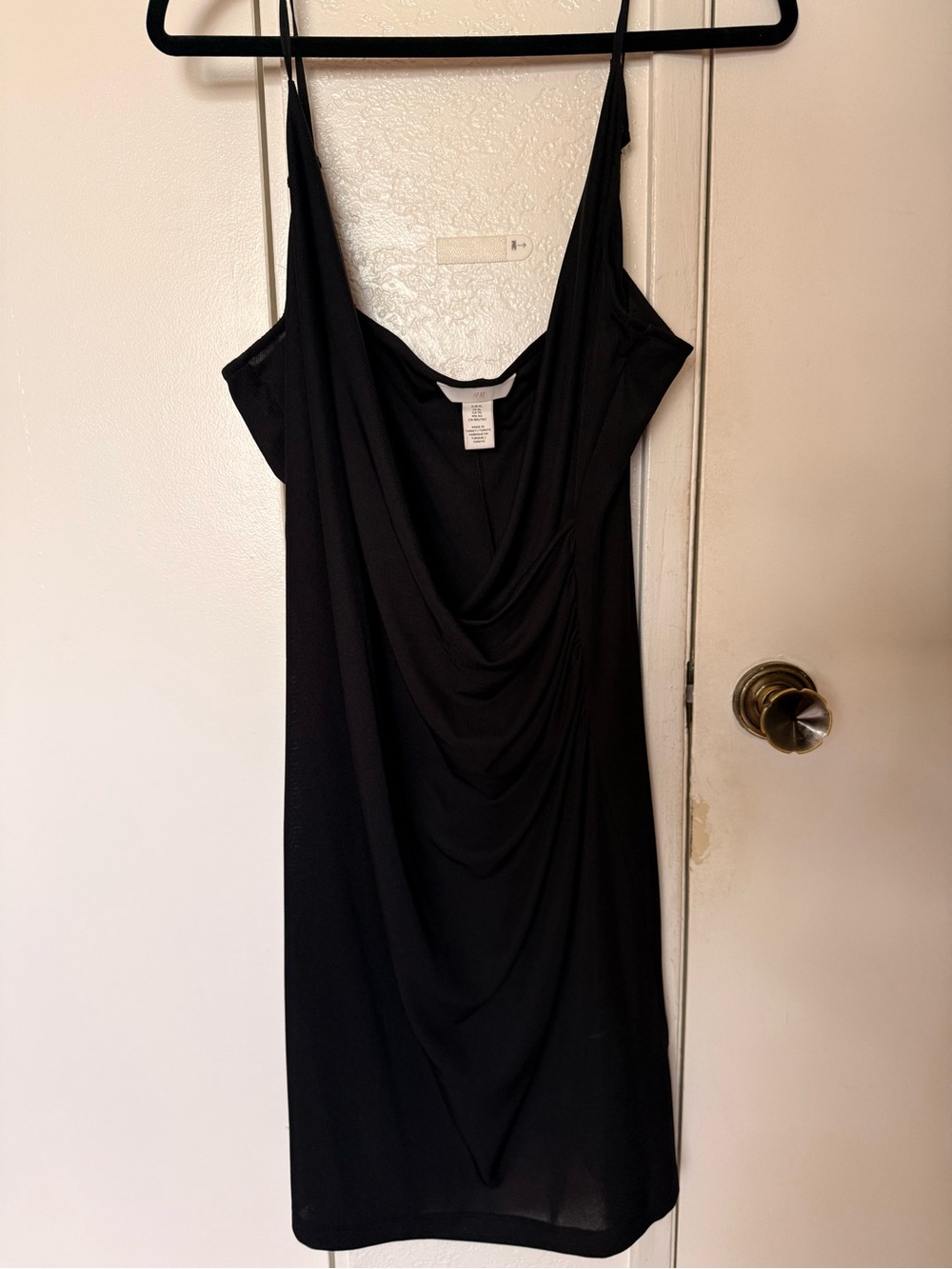 H&M Sleeveless Black Drape-Front Slip Dress